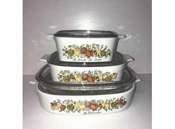 Trio Of Pretty Corning Ware Bakeware W/covers