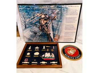 3 / Trio Of Various Artwork - Lineman, US Marines, Nautical Knots