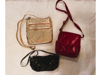 3 / Red Black & Gold Handbag Purse Trio - Susan Graver, Vera Bradley & Abbyson