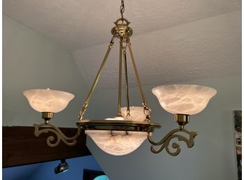 G/ Lovely Frosted Glass & Brass Chandelier Light Fixture