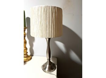 C/ Table Lamp Brushed Silver Body W/ White Raffia-Like Shade