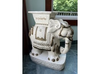 E/ Ivory & Gold Colored Elaborate Elephant Plant Stand / Side Table