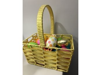 C/ Yellow Easter Basket Filled W/ Colorful Plastic Eggs