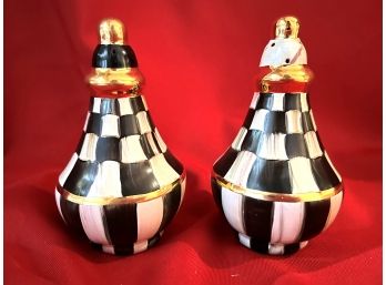 C/ Pair Of McKenzie-Child's 'Courtly Check' Enamel Salt & Pepper Shakers