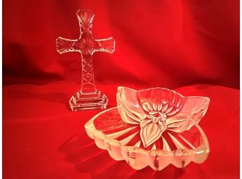 C/ Glass Religious Cross & Angel Shaped Bowl