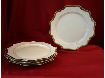 C/ 4 Stunning White W/Gold Trim Shaped Plates By Anna Weatherly Portugal