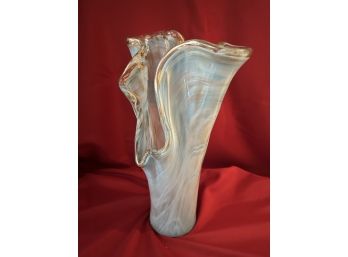 C/ Magnificent Tall 2 Finger Stretch Glass Vase - Aqua Gold Brown