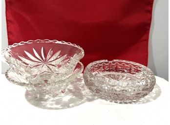 C/ 2 Small Glass Bowls W/ Ball Feet & 1 Heavy Crystal Ashtray