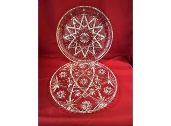 C/ 2 Cut Glass Large Round Serving Plates Platters