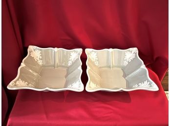 C/ 2 Lovely Taupe & Cream Ceramic Lg Square Serving Bowls - Portugal