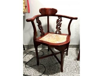 C/ 1 Of 2 Stunning Wood & Marble Asian Styled Corner Chairs