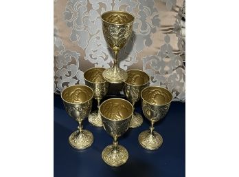 C/ The King's Royal Chalice Embossed Brass Chalice Goblets - Set Of 6