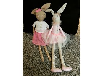 C/ Pair Of Decorative Dressed Up Soft Fabric Bunnies