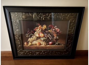 M/ Pretty Hammered Metal Framed Art - Fruit & Wine