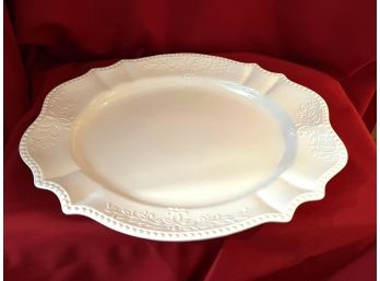 C/ Huge Oversized White Embossed Ceramic Serving Platter