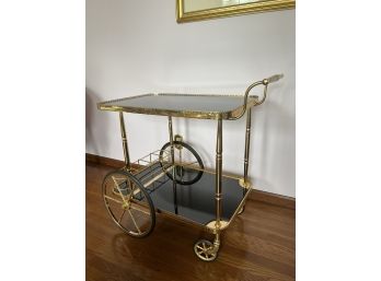 E/ Hollywood Regency Style Brass Bar Trolley Cart Server