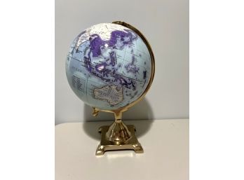 C/ Blues & Purples On Table Top Globe W/ Metal Stand