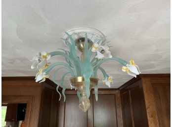 G/ Gorgeous Colorful Ceiling Light Fixture 'Iris Bianco' By Murano Italy