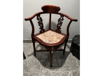 C/ 2 Of 2 Stunning Wood & Marble Asian Styled Corner Chairs