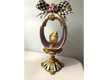 C/ Mackenzie-childs Hollowed Decorative Easter Egg On Pedestal W/ Baby Chick Inside