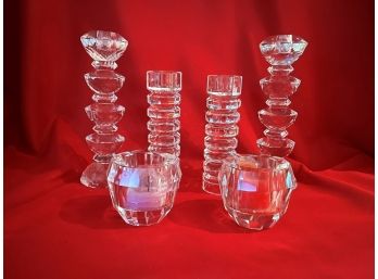 C/ Three Sets Of Crystal & Glass Candle Stick Holders