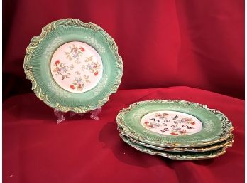 C/ 4 Beautiful Green Gold & Floral Lunch Dessert Plates By Grace