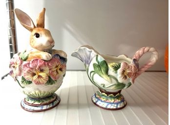 C/ Fitz & Floyd 'Halcyon' Easter Bunny Flower Sugar & Covered Creamer Set