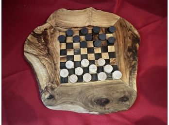 C/ Rustic Wood Checkerboard W/ Wood Checkers