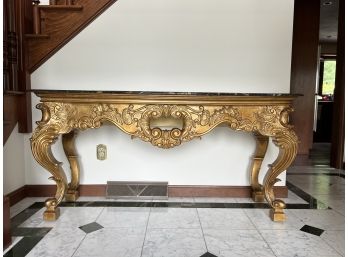 E/ Amazing Gilt Ornate Baroque Console Table W/ Marble Top By Safavieh Couture