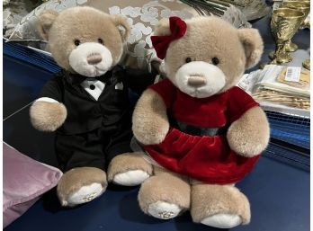 C/ Pair Of Brooks Brothers Gund Teddy Bears - Tuxedo & Red Velvet Dress