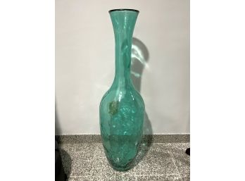 C/ Very Very Tall Teal Green Glass Floor Vase