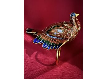 C/ Set Of 12 Gorgeous Colorful Cloisonne Pheasant Napkin Rings