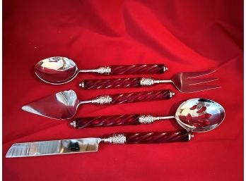 C/ Lenox Holiday Ruby Red Jewel 5-Piece Serving Utensil Set