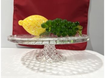 C/ Footed Glass Diamond Pattern Cake Plate, Glass Lemon &  Murano Green Grape Cluster