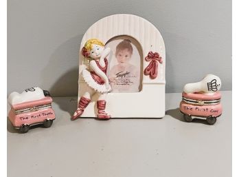 C/ 3 Pc Ceramic Kid's Trinkets - 1st Tooth, 1st Curl, Ballerina Small Frame