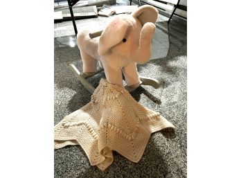 C/ Pottery Barn Kids Rocking Elephant & Knit Round Baby Blanket