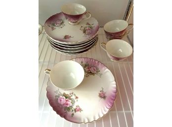 C/ Lovely Luncheon Plates & Teacups Lefton China Pink Roses