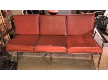 Cool MCM Orange Vinyl Patio Couch With Metal Frame