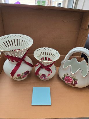 Formalities Ribbon Vases , Basket Set Of 3