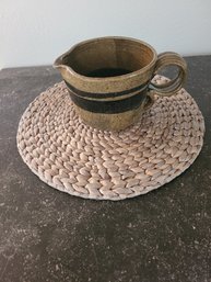 Circular Straw Placemat  Brown  Pottery Pitcher