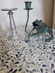 Candle Holders  Silver Pillar Candle Holder And Frog Candle Holder