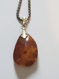 Vintage Amber Style Pendant On 18'chain Amber 1' L X 3/4' W