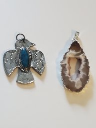 Pendants 2 - Eagle Turquoise And Geo Silver Trim