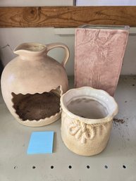 Vases (3) Cream Jug, Brown Rectangle, Burlap Style