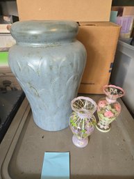 Vases- Lg Blue, Small Painted (2)