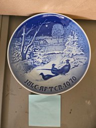 B & G Copenhagen 1970 Blue & White Plate Pheasants In Snow At Christmas