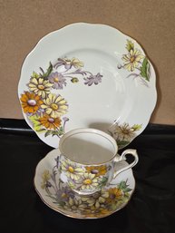 Royal Albert 'Flower Of The Month - Daisies No 4' Hand Painted Bone China Tea Cup And Saucer, Plate Set