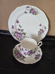 Royal Albert Tea Cup And Saucer, Plate Violets Pattern Flower Of The Month Series No. 2,