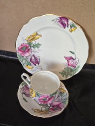 Royal Albert Flower Of The Month Series No. 8 Poppy Orphaned Saucer Hand Painted Gold Trim