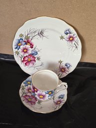 Royal Albert Teacup And Saucer ,PlateCosmos Pattern , Flower Of The Month Series , Hand Painted Cup , October